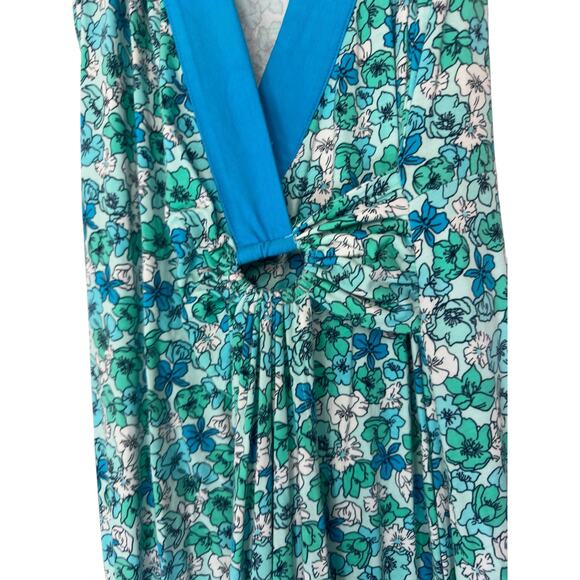 Land's End Maxi Dress Blue Floral Print Soft V-Neck Faux Wrap Cottagecore Small‎ - Picture 4 of 11